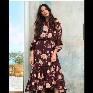 Johanna Ortiz x H&M Flounced Crêpe Dress Dark Brown size Small NWT
